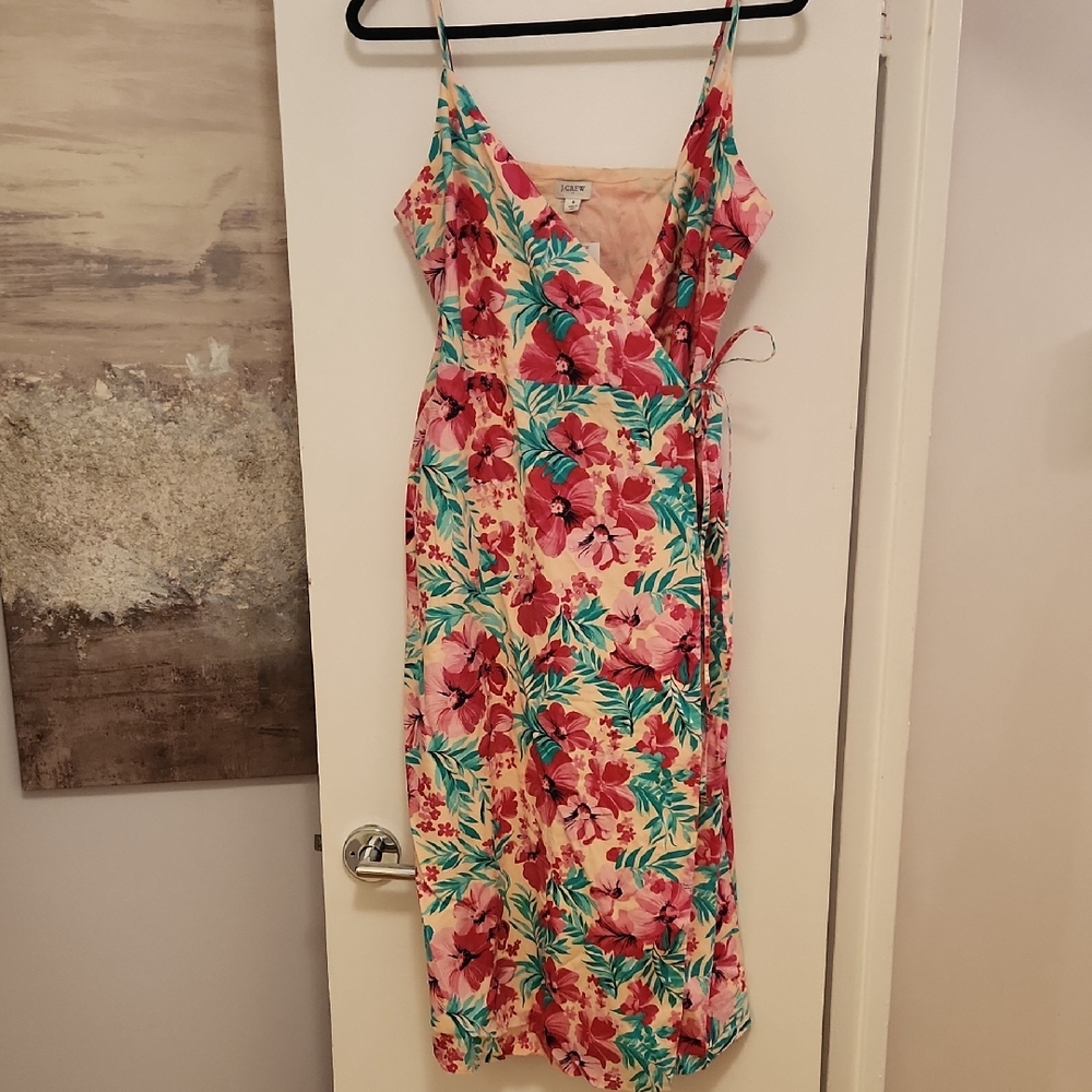 J. Crew Factory Pink and Teal Floral Wrap Sundress